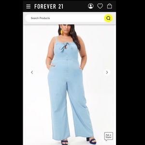 Plus Size Blue Denim Chambray Tie Front Jumpsuit